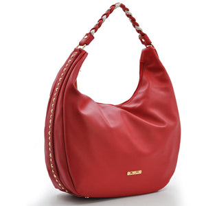 Borsa hobo donna a sacco CAVALLI capiente morbida monomanico rossa beige borchie