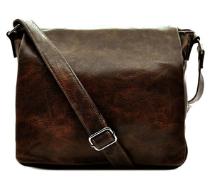 Borsa Uomo Vintage pelle venata Tracolla Messanger Uomo MARRONE grande lavoro