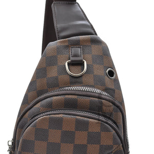 Marsupio pelle uomo fantasia scacchi petto mono spalla borsa 4 tasche viaggio