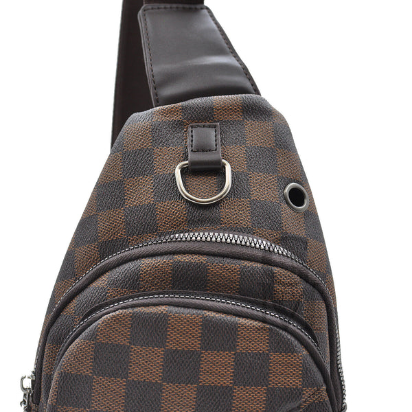 Marsupio pelle uomo fantasia scacchi petto mono spalla borsa 4 tasche viaggio