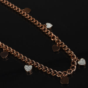 GM gioiello Collana donna oro rosa strass cuori girocollo maglia catena bronzo