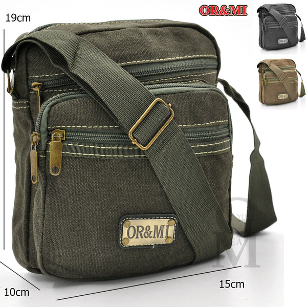 Borsello tela canvas tessuto viaggio 5 tasche cerniere borsellino piccolo casual