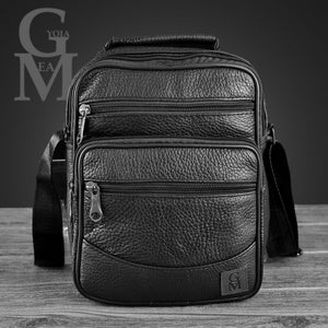GM borsello uomo vera pelle casual multi tasche elegante zip marrone tracolla