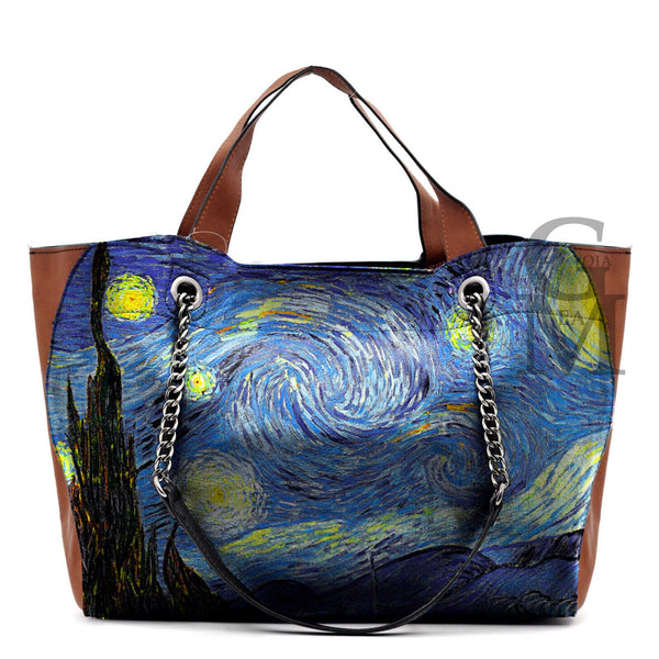 GM borsa donna fantasia dipinto V. Van Gogh Notte stellata klimt il bacio IRIS