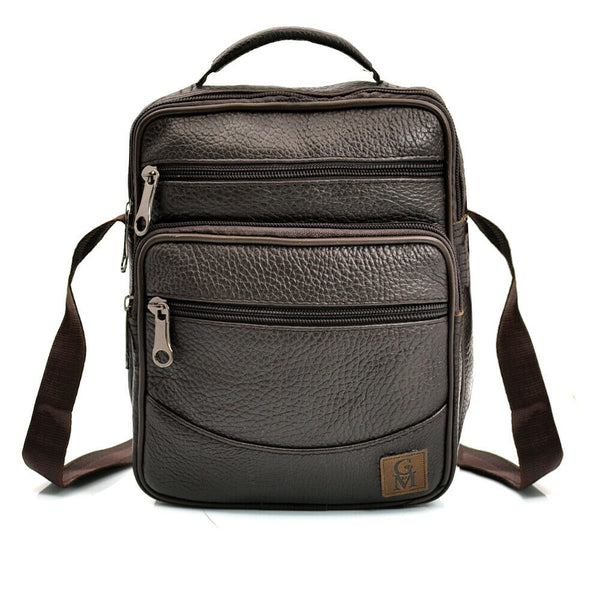 GM borsello uomo vera pelle casual multi tasche elegante zip marrone tracolla