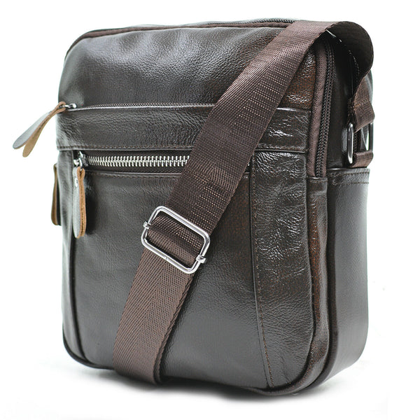 Borsa uomo borsello multi tasche vera pelle capiente comoda zip nero marrone