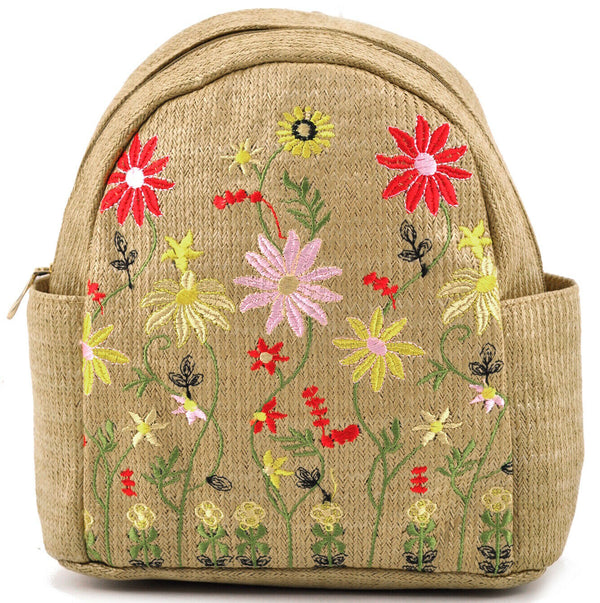 Zaino zainetto donna paglia fantasia fiori floreale donna estivo ricamato mare