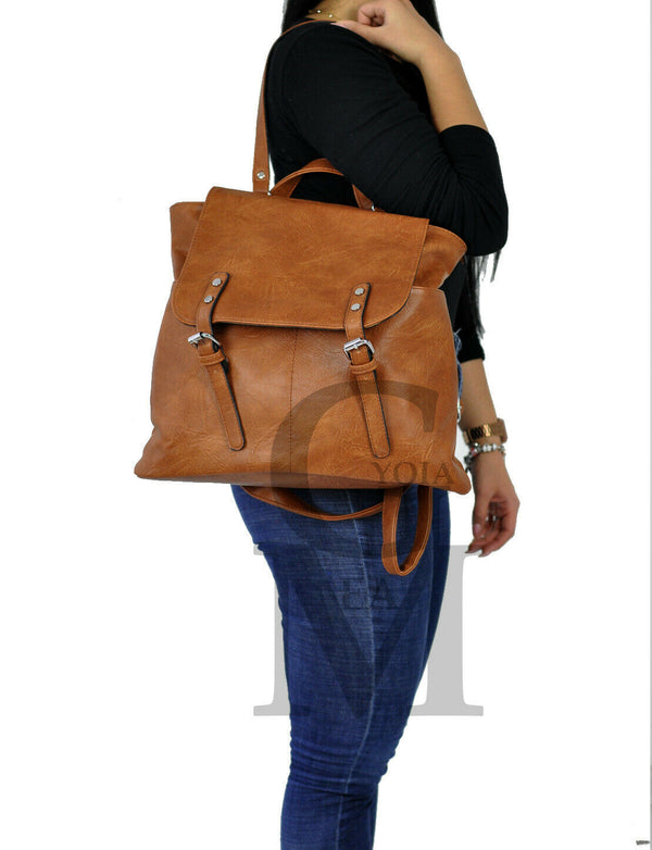 GM borsa zaino 2in1 donna fibbie vintage pelle cuoio scuola spalla tracolla