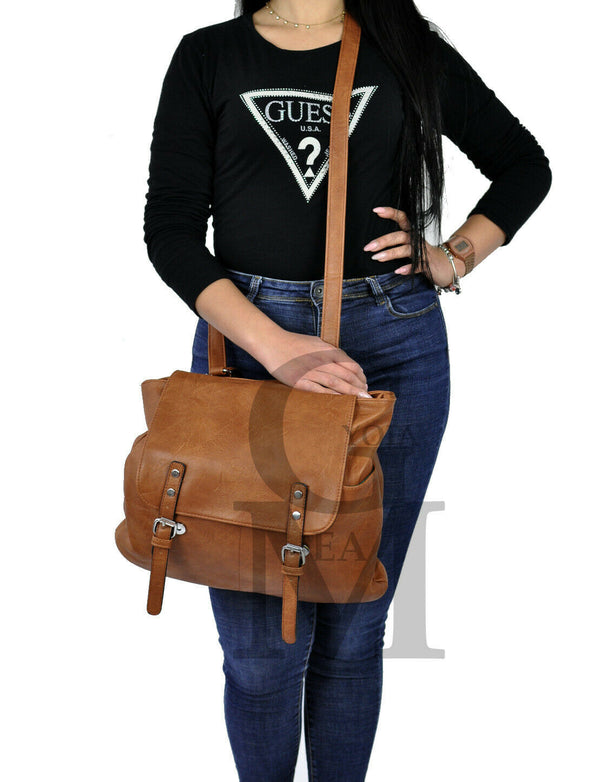 GM borsa zaino 2in1 donna fibbie vintage pelle cuoio scuola spalla tracolla