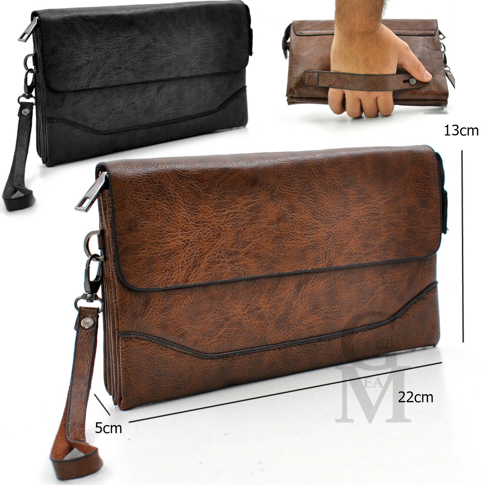 Pochette originale GM MODA pelle marrone uomo borsa mano pelle nero sp