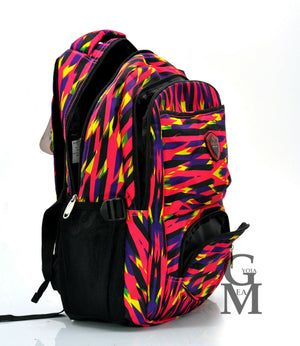 Zaino donna ragazza scuola fantasia rigata multi colore fuxia tasche superiori