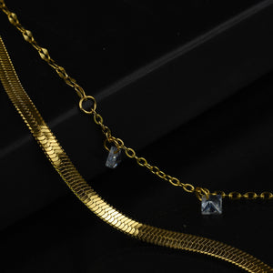 set Collana donna boho doppia multi strati oro strass zirconi cristalli elegante