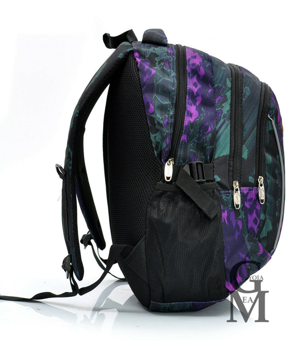 Zaino imbottito viola scuola colorato nuovo tasche superiori impermeabile pc
