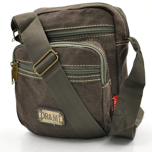 Borsello tela canvas tessuto viaggio 5 tasche cerniere borsellino piccolo casual