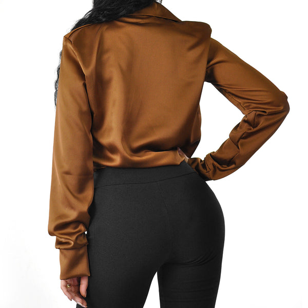 Camicia body blusa raso donna morbida sottogiacca elegante larga maniche lunghe