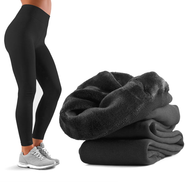 6 Leggings Modello collant 320 den Interno Felpato Pelliccia Elasticizzato neri