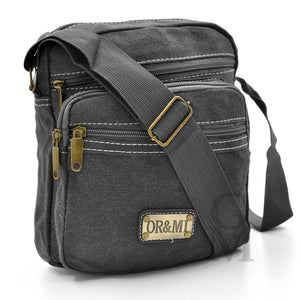 Borsello tela canvas tessuto viaggio 5 tasche cerniere borsellino piccolo casual