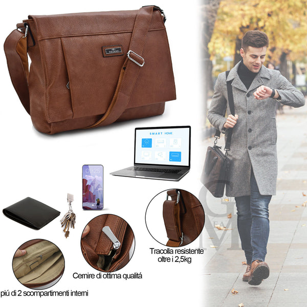 Borsa tracolla nylon pelle uomo porta documenti notebook pc casual grande lavoro