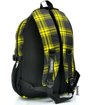 Zaino scuola fantasia scozzese gialla scacchi quadrata tasche superiori viaggio