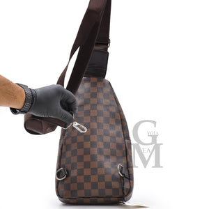 Marsupio pelle uomo fantasia scacchi petto mono spalla borsa 4 tasche viaggio