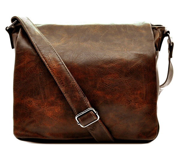 Borsa Uomo Vintage pelle venata Tracolla Messanger Uomo MARRONE grande lavoro