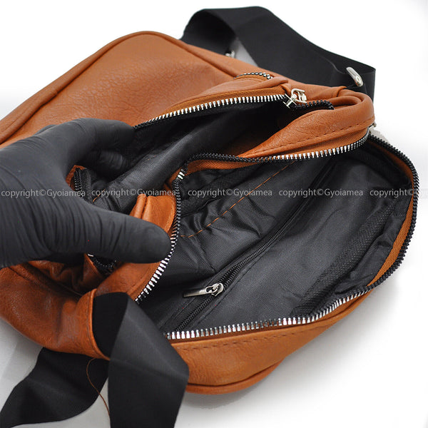 Gyoiamea borsello grande uomo pelle tracolla piccola spalla marrone casual zip