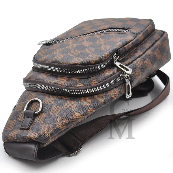 Marsupio pelle uomo fantasia scacchi petto mono spalla borsa 4 tasche viaggio
