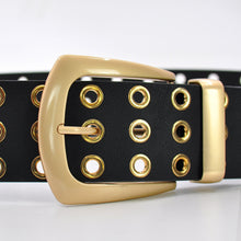 Carica l&#39;immagine nel visualizzatore di Gallery, CINTURA NERA donna cinturone borchie oro bronzo bustino stringivita dark belt