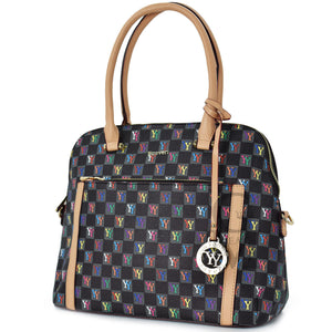Borsa donna firmata Coveri pelle bauletto rigido baule fantasia scritte tracolla