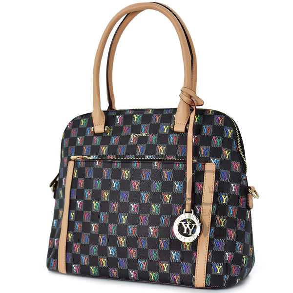 Borsa donna firmata Coveri pelle bauletto rigido baule fantasia scritte tracolla