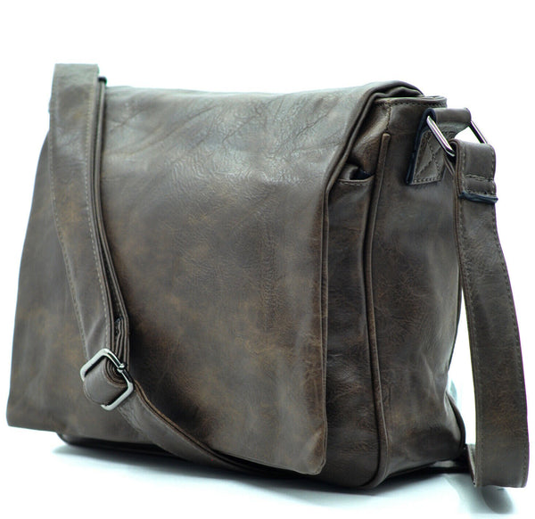 Borsa Uomo Vintage pelle venata Tracolla Messanger Uomo MARRONE grande lavoro