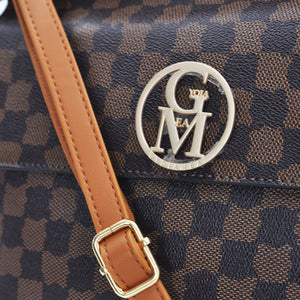 Borsa firmata GYOIAMEA donna tracolla fantasia scritte colorata capiente marrone