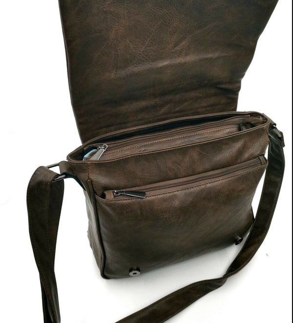 Borsa Uomo Vintage pelle venata Tracolla Messanger Uomo MARRONE grande lavoro