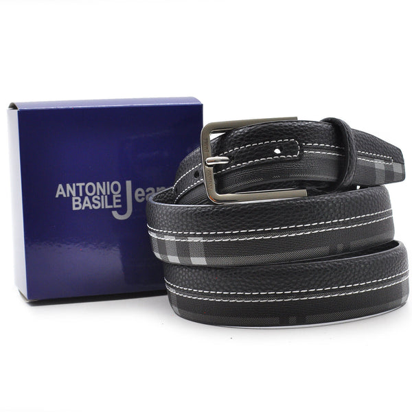 Cintura Cinta Uomo firmata originale A. Basile Jeans scatola regalo Pelle nera