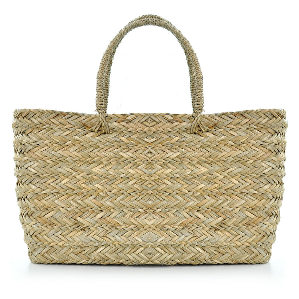 BORSA decorata Coffa DONNA catene PAGLIA GRANDE vimini mare spiaggia palma