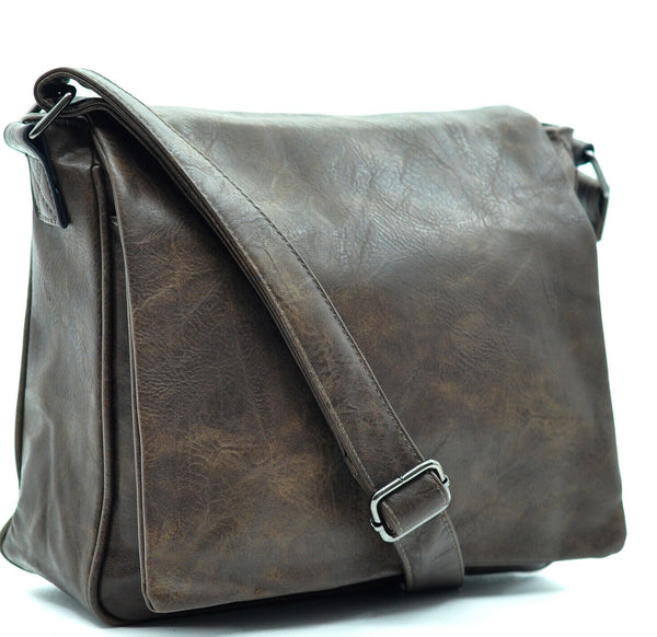 Borsa Uomo Vintage pelle venata Tracolla Messanger Uomo MARRONE grande lavoro