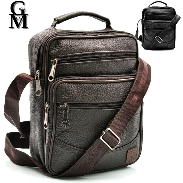 GM borsello uomo vera pelle casual multi tasche elegante zip marrone tracolla