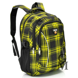 Zaino scuola fantasia scozzese gialla scacchi quadrata tasche superiori viaggio