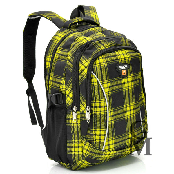 Zaino scuola fantasia scozzese gialla scacchi quadrata tasche superiori viaggio