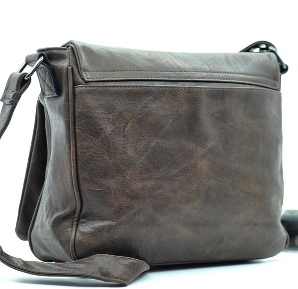 Borsa Uomo Vintage pelle venata Tracolla Messanger Uomo MARRONE grande lavoro