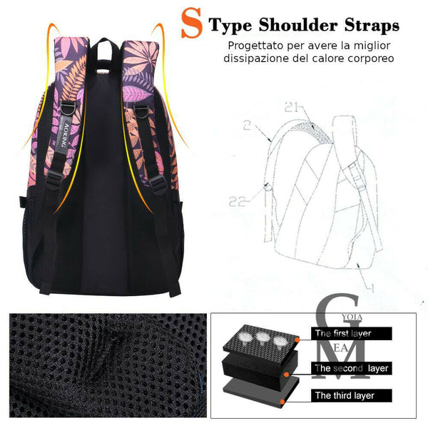 Zaino ragazza viaggio scuola fantasia leopardata viola superiori impermeabile pc