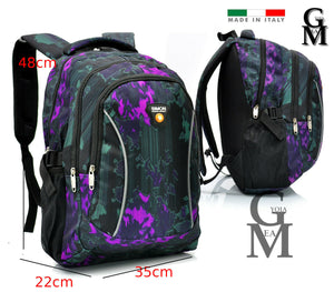 Zaino imbottito viola scuola colorato nuovo tasche superiori impermeabile pc