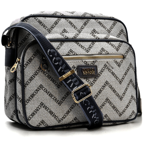 Borsa firmata COVERI ACTIVE 5 zip cerniere logata tracolla donna logo zip tracolla fantasia multi tasche