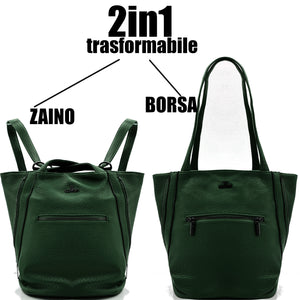 COVERI borsa zaino 2in1 pelle TRASFORMABILE in borsa donna cuoio casual passeggio