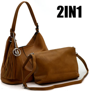 2in1 Borsa + omaggio  GM pelle morbida sacco casual spalla hobo tracolla secchio