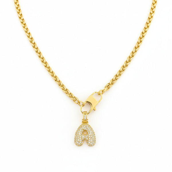 BUNDLE SET Collana a Corda "Frontal Lock" moschettone + 1 Ciondolo Lettera Iniziale "Balloon" con Pavé di Zirconi