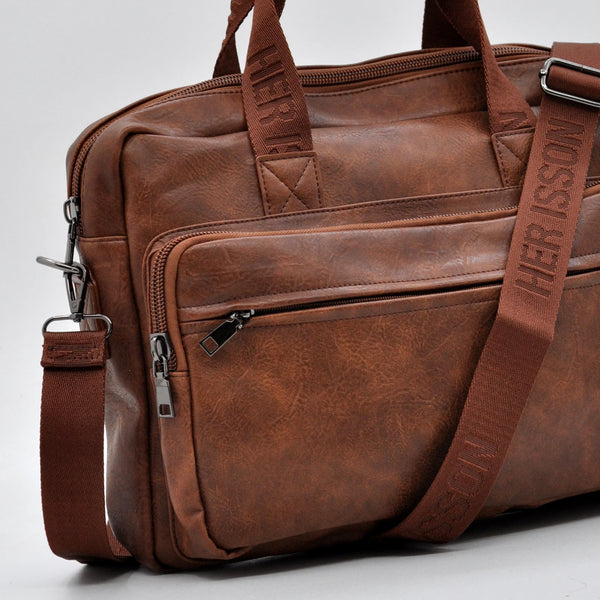 Borsa Uomo Cartella Tracolla in Pelle Sintetica Marrone — Ventiquattrore Casual Business