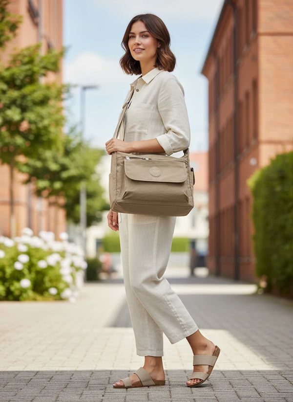 Borsa donna nuova sportiva passeggio 6 tasche nylon impermeabile tracolla postina moda platta