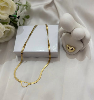 Collana Choker Cuore in Acciaio Inossidabile - Maglia Piatta Oro e Argento