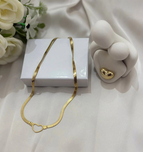 Collana Choker Cuore in Acciaio Inossidabile - Maglia Piatta Oro e Argento
